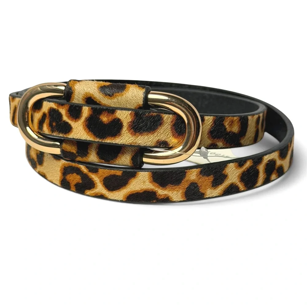 Anthropologie Blake Skinny Belt S NWT Cheetah Leopard Calf Hair Gold Modern